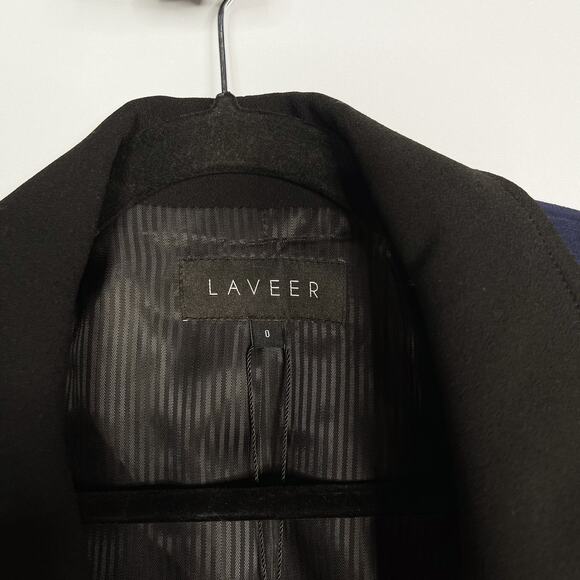 New LAVEER Womens Size 0 Navy Blue Black Tux Blazer Shawl Collar Single Button - Picture 8 of 12